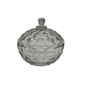 Unbranded Clear Glass Candy Dish Vintage Style Geometric Lidded Bowl